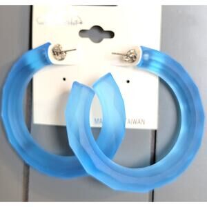 Blue Hoop Earrings 2" Retro Bold Bright Y2K Festival Pierced 80's Statement